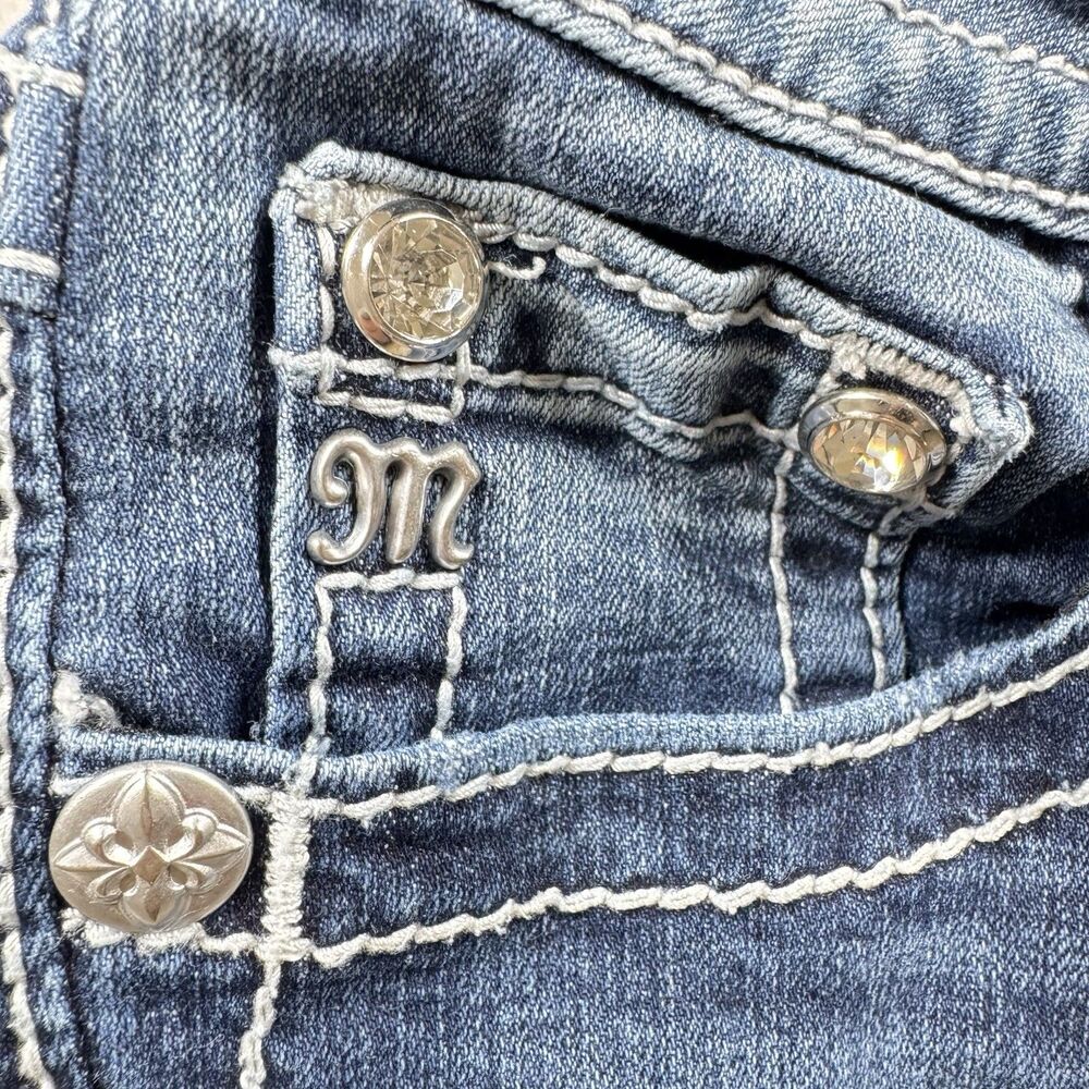 Miss Me Jeans Shorts Women's 26 ALTERED* Raw Hem Denim Embellished Blue Skinny - Picture 15 of 16